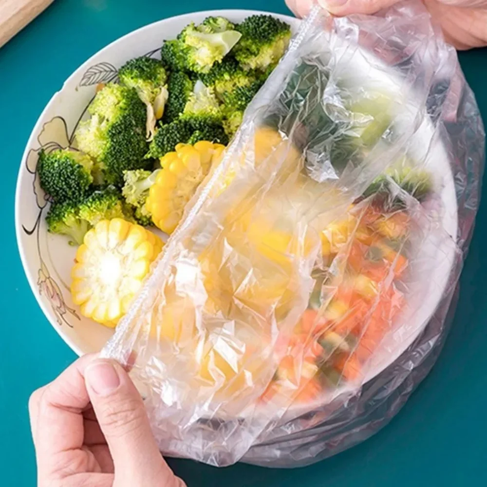 Disposable Transparent Shower Cap Reuse Disposable Food Cover Plastic Wrap Durable Elastic Food Lid For Kitchen Storage Shower