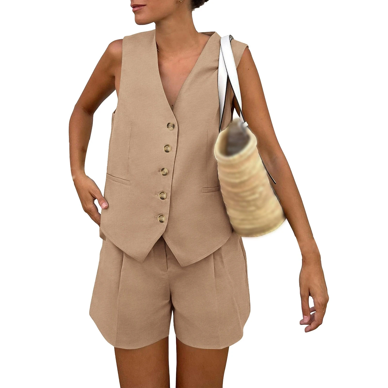 2025 Fashion Casual Women's Solid Color Vest Top Vintage V Neck Button Loose Vests Y2k Woman Streetwear Chic Tops Outerwear