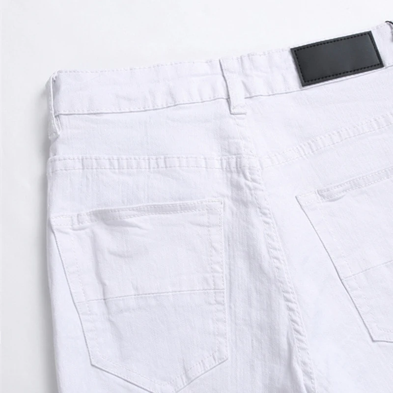 Pantalones vaqueros blancos puros para hombre, pantalones ajustados elásticos de tendencia simple, 3368