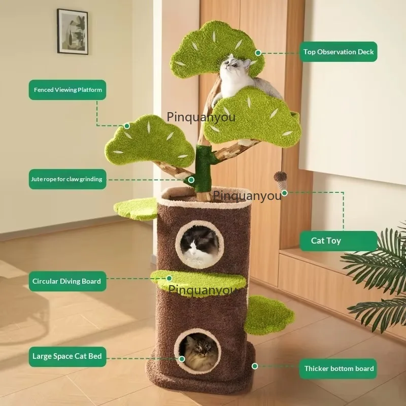 Climbing Rack Tree Integrated Four Seasons Cartoon Style Welcome Pine Tree House Nest Cave Jumping Table Area-Saving