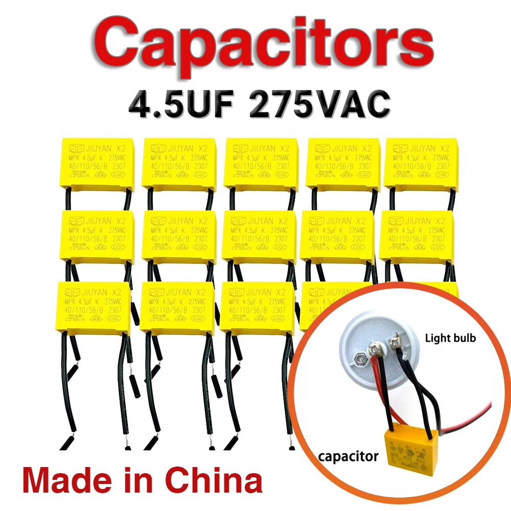4.5UF Safety 275V Capacitor 275VAC 225 Pitch 27mm Polypropylene Film Capacitor Suitable for Smart Touch Switches Without Neutral