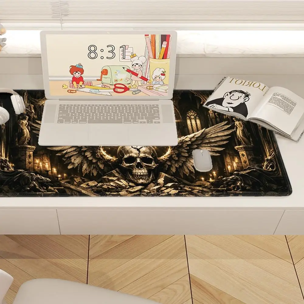 HYBXAXC Fallen Angel Skull Gothic Desk Mat Gaming Mouse Pad Non-Slip Large for Office Home PC Gamer