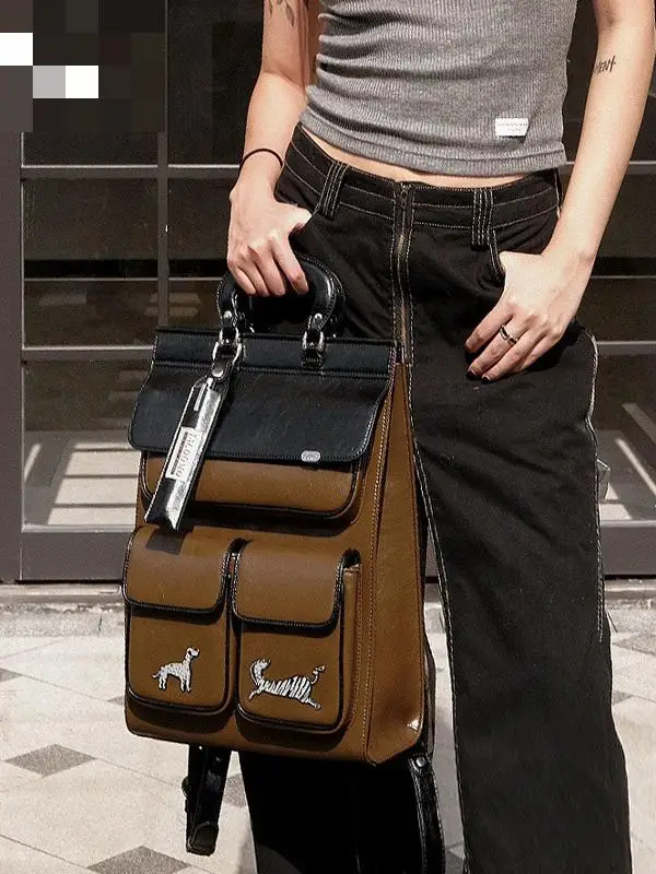 European And American Fashion Original Design Handheld Women's Bag Premium Splicing Color Contrasting Backpack For Women Trendy