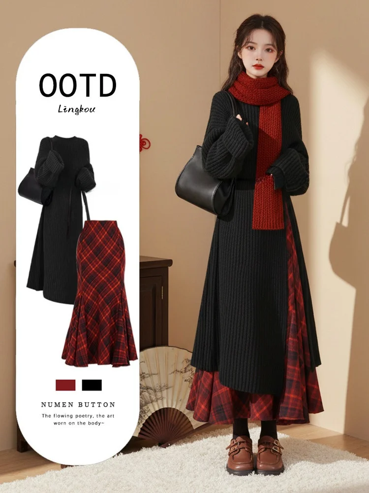 

Новый осенне-зимний женский комплект из двух предметов: красный свитер и юбка-рыбий хвост. Модный, уникальный, омолаживающий образ.