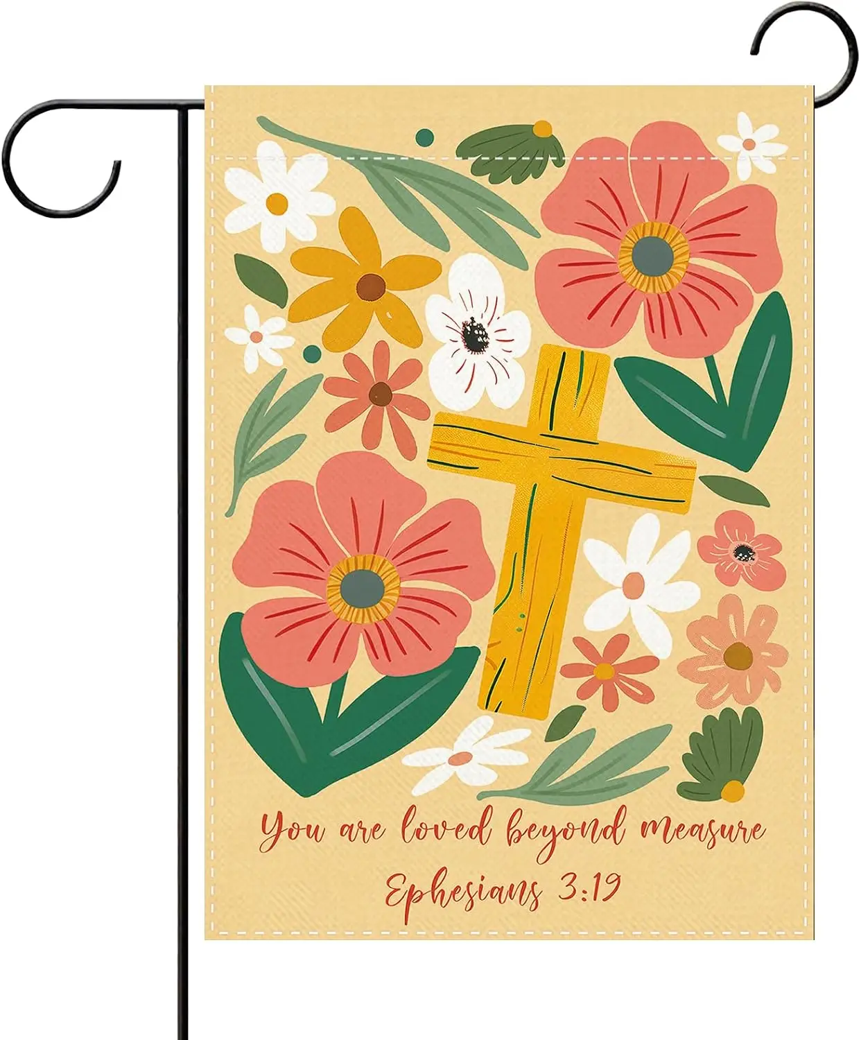 Christian Cross Floral Ephesians 3:19 Decorative Garden Flag | Religious Flower You Are Loved Beyond Measure Small Yard Outs uui