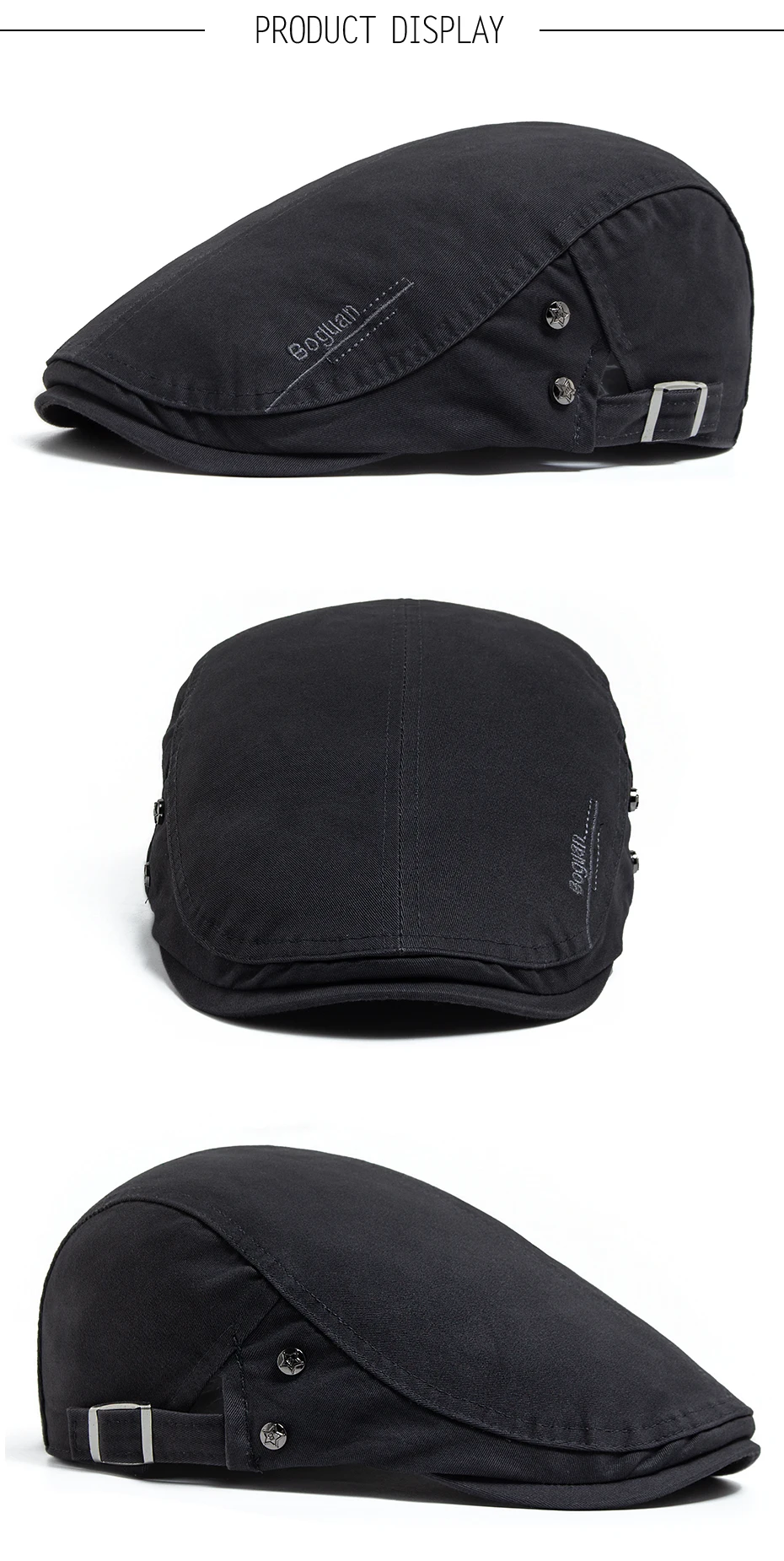 Mode männer Baskenmütze Taste Stickerei Baumwolle Vintage Berets Outdoor Frauen Flache Visier Hut Casual Retro Zeitungsjunge Mütze Für Männer – Detail 4