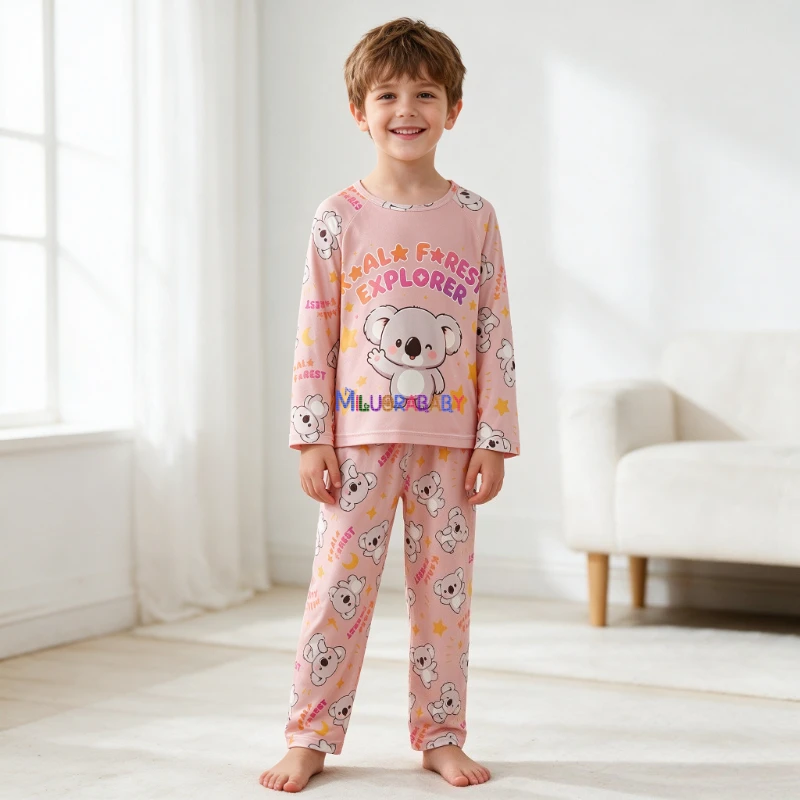 Frühling Herbst Kinder-Pyjama-Set Langarm-Homewear-Set Cartoon Lässige Baby-Dünnpyjamas Klimaanlagen-Bekleidungsset – Detail 5