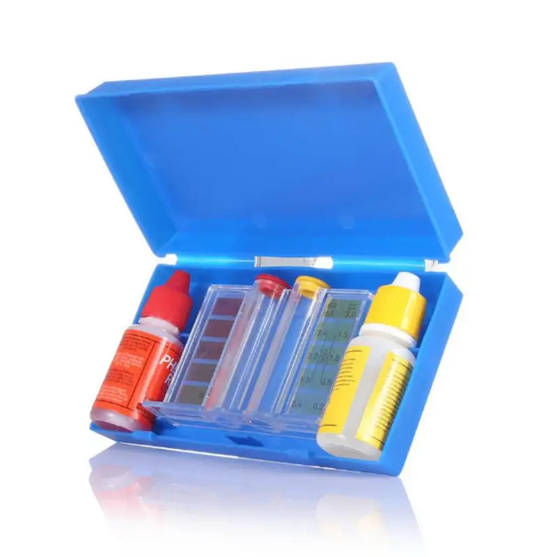 1 juego de kit de prueba de agua para piscinas, caja de prueba de agua, kit de prueba de calidad del agua con medidor de pH y cloro, caja de prueba de agua para piscinas.