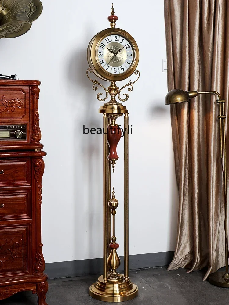 Hanshi Living Room the Grandfather Clock Light Luxury Household Clock Quartz Noiseless Clock European Vertical Watch