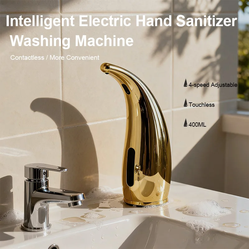 

Автоматический дозатор мыла на 400 мл, 4-скоростной регулируемый бесконтактный датчик на батарейках, ванная комната, золото, серебро, дезинфицирующее средство для рук