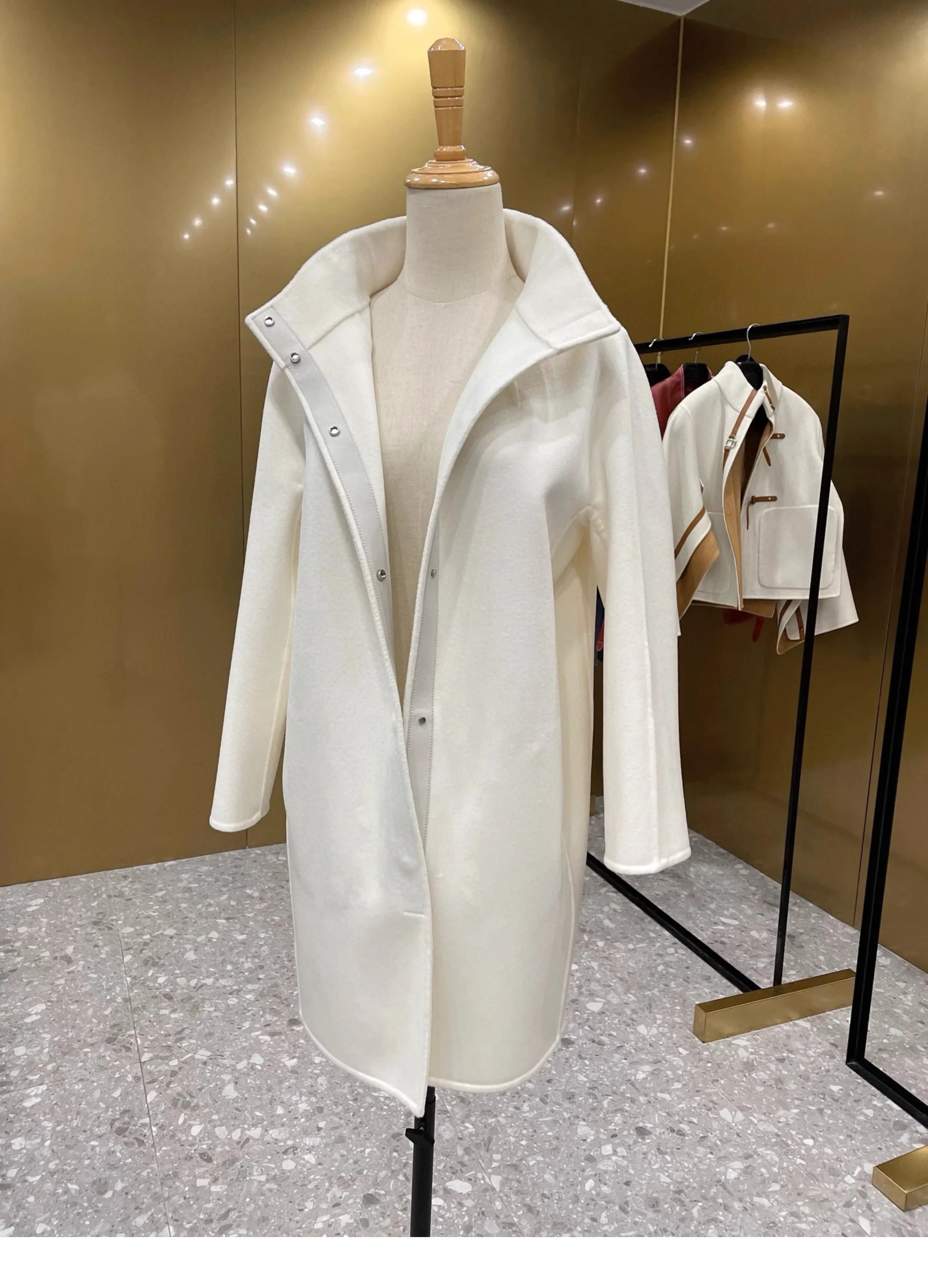 Winter High-class Commuter White Vertical Collar Long Double-sided Cashmere Coat for Women