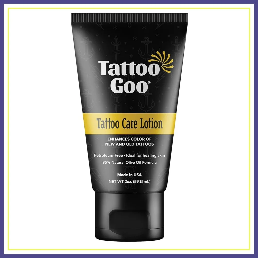 Loción para el Cuidado de Tatuajes, 2 oz - Alivia la Picazón y la Irritación, Hidrata y Conserva el Color, Humectante No Grasoso con Aceite de Oliva y Pantenol