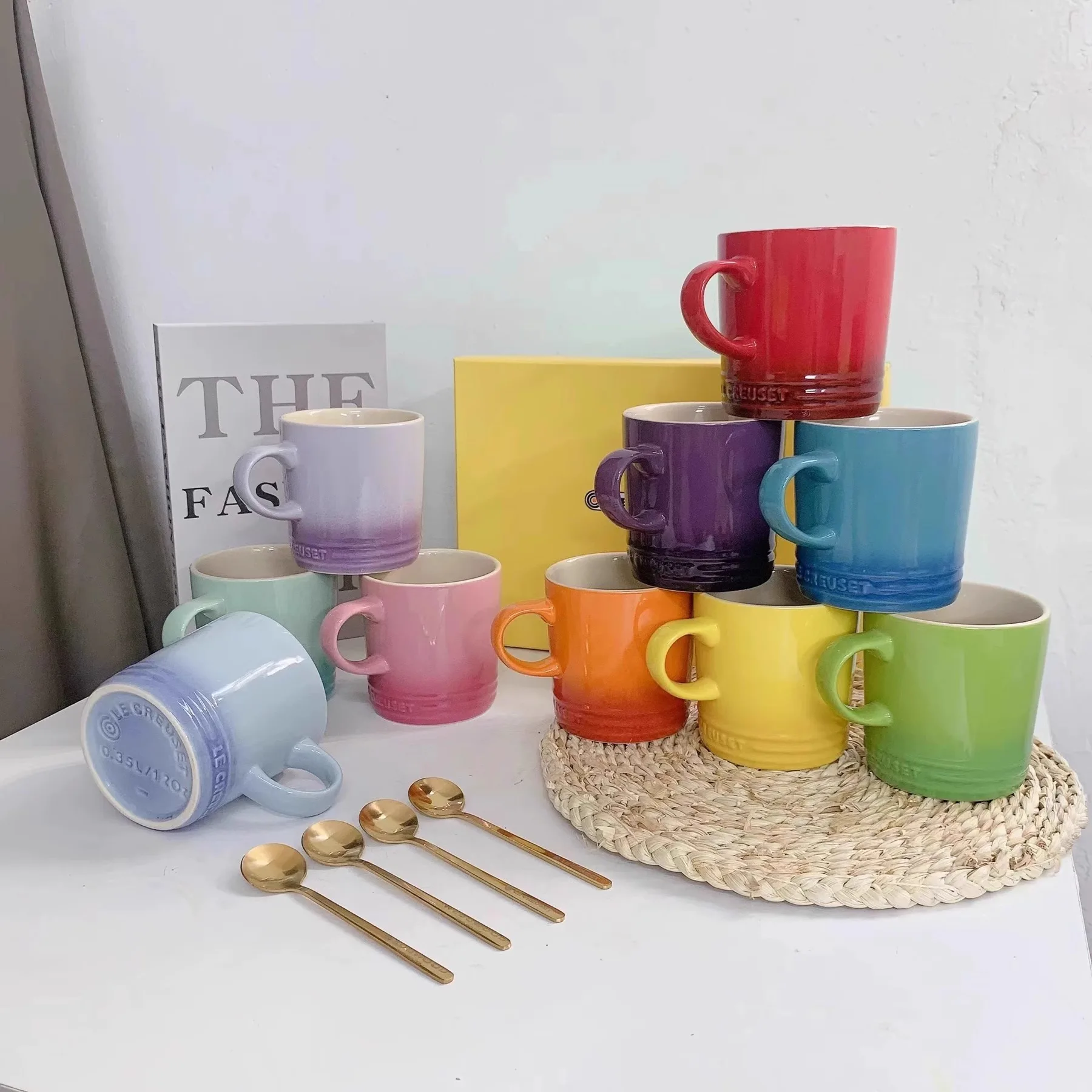 

Le Rainbow Mug Macaron 350ml Six Piece Ceramic Tableware Set Combination Household Milk Cup Tea Cup Household Products Series