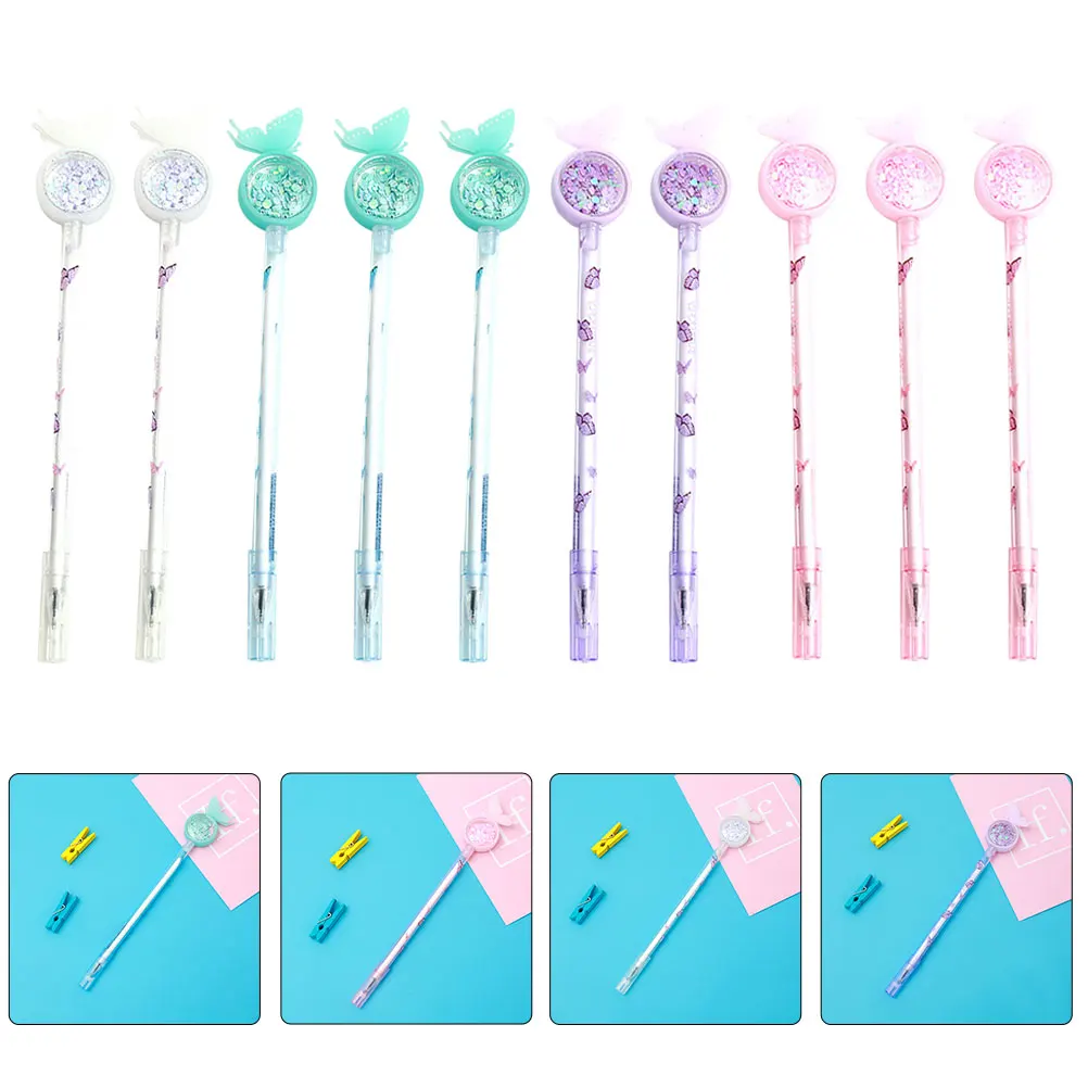 10 Pcs Pen Black Butterfly Sequin Writing Black Gel-Pen Pens Smooth Fine Workmanship Student Office Home Use Practical
