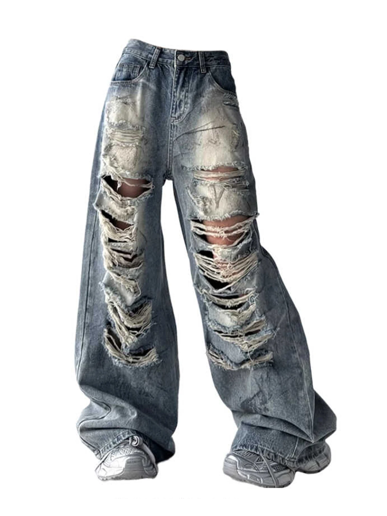 

Women's Blue Y2k Ripped Jeans Harajuku Baggy Denim Trousers Vintage Oversize Jean Long Pants Japanese 2000s Style Clothes 2025