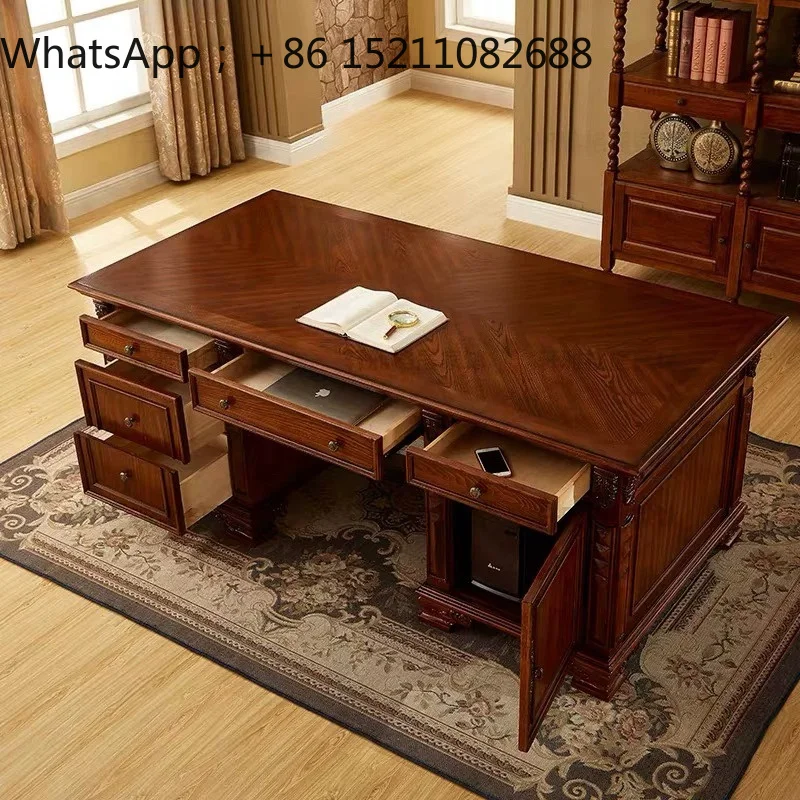 SCY light luxury high sense solid wood desk Taipantai villa office supplies bookcase chair combination