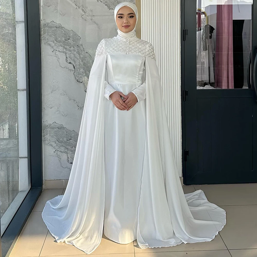 

Классическое белое шифоновое вечернее платье с мягким круглым вырезом и длинными рукавами, платье для выпускного вечера по индивидуальному заказу, платья для торжественных случаев со шлейфом Ватто