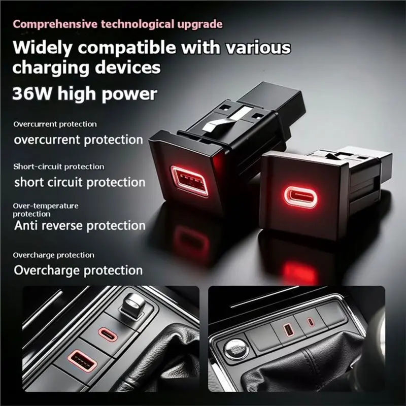 A33K-For VW Sagitar Jetta Mk6 15-18 Car Fast Charging USB QC3.0 Port+ PD TYPE-C Socket For Phone Outlet Power Adapter