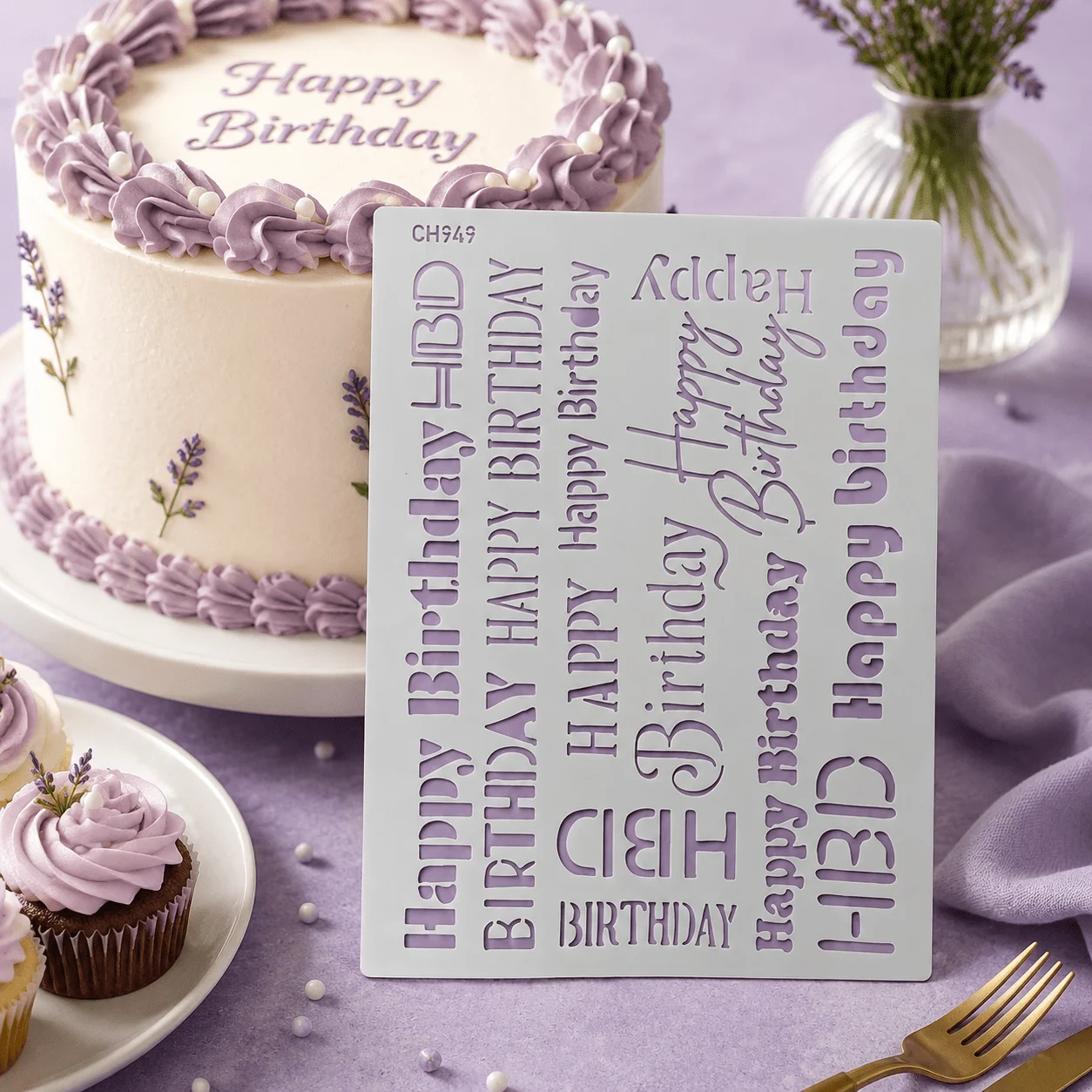 Happy Birthday Cake Spray Stencil Template, PET Hollow Mold for Birthday Cake, Cookie and Fondant Baking Decoration
