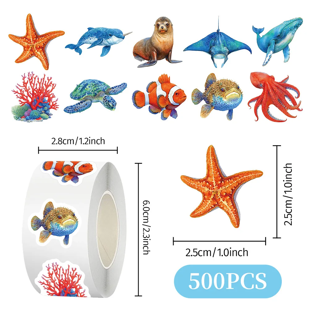 500/1000 قطعة ملصقات المحيط تحت البحر ملصقات السلاحف على شكل سمكة حيوانات للكمبيوتر المحمول لزجاجة المياه ، ملصق مخلوق البحر المقاوم للماء Pa