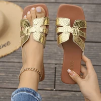 2025 Summer New Women's Solid Color Slippers Lightweight Square Open toed Casual Slippers Women's Flat Sandals - Image 3