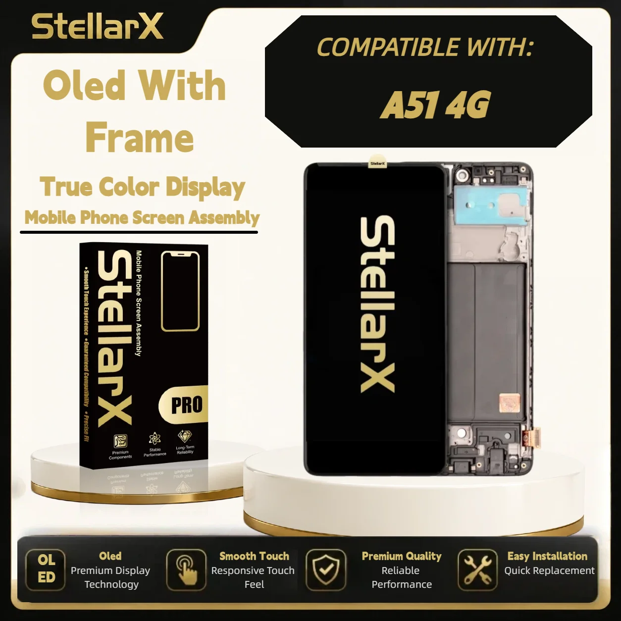 StellarX Display for Samsung A51 4G Oled with Frame Screen Replacement  with free tools OLED Display Assembly Repair Parts ﻿