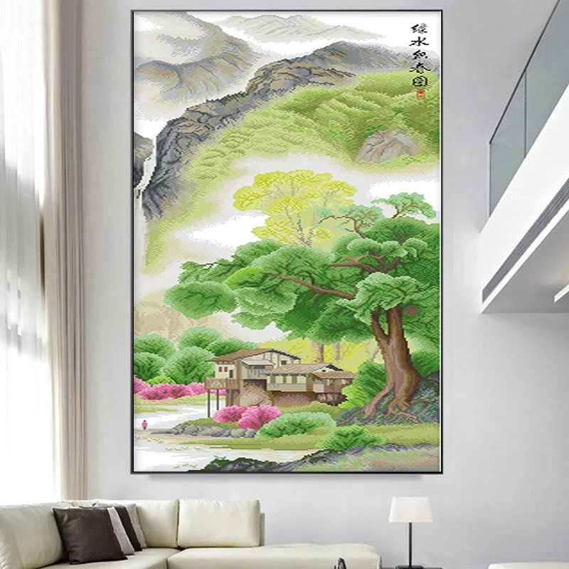 

Весенний набор для вышивки крестом с подробными инструкциями Весна горы и водопады Китайский пейзаж Игла Искусство и ремесло