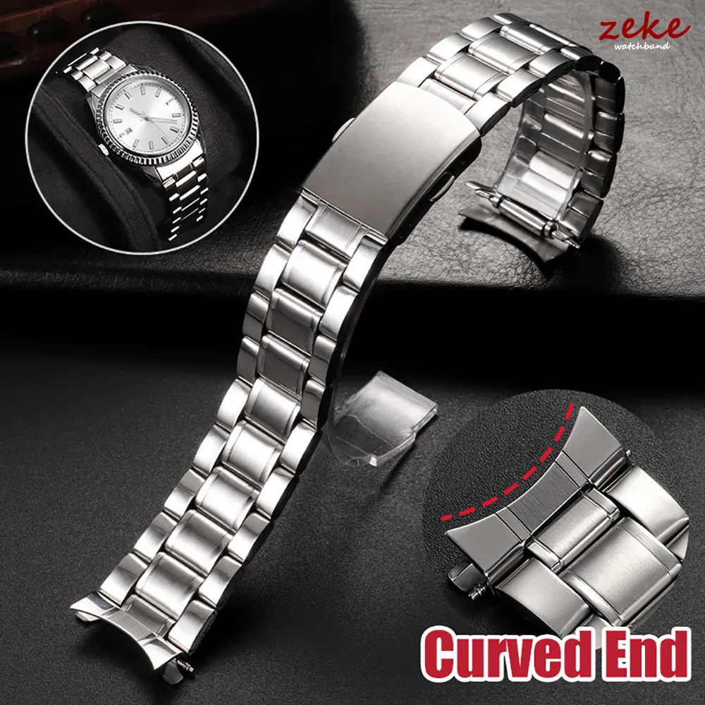 Arc End Stainless Steel Watch Band Universal Strap Folding Safety Buckle Metal Bracelet Straps 20mm 22mm Watch Belt Accessories