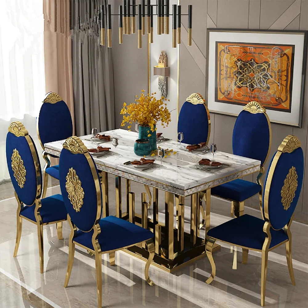 

Marble Top Restaurant Kitchen Set Luxury Dining Table and 6 Chair Dining Table Made in China