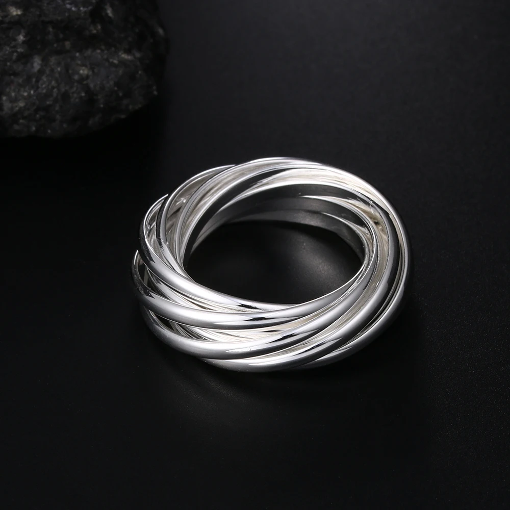 Nowy 925 Sterling Silver fine Five Circles Ring For Women Man Fashion Folk-Custom Wedding Party Gifts classic streetwear Jewelry