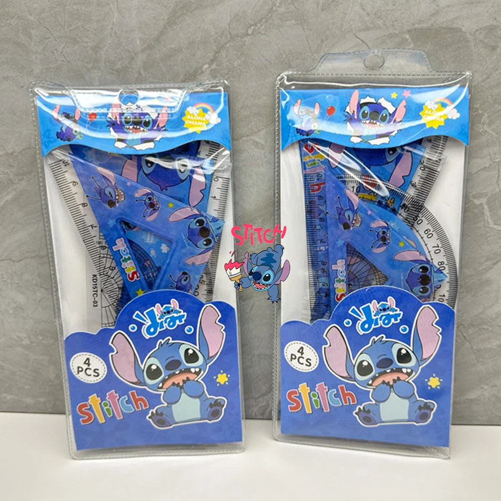 1 Pack Disney Stitch Anime Ruler Set Student Study Stationery Ruler Triangle Protractor Set School Supplies Kid Toy Christmars G