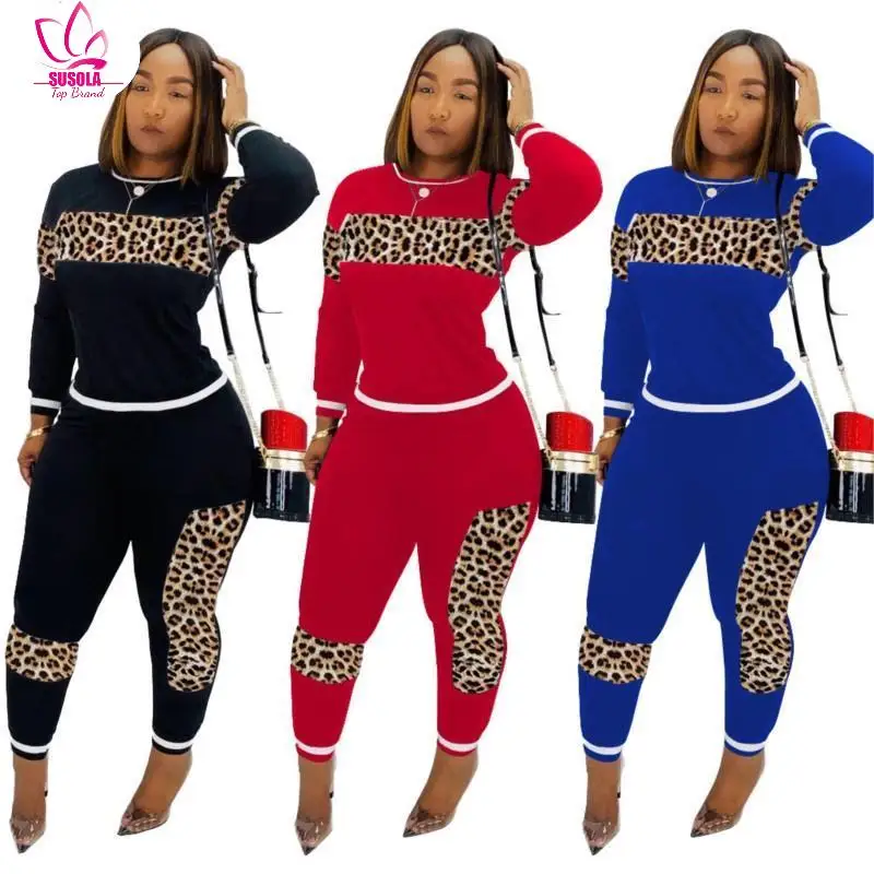 Lady Leopard Camouflage Two Pieces Set Women's Sports Suit Long Sleeve Sweatshirt and Sweatpants Casual Tracksuit Jogging Femme