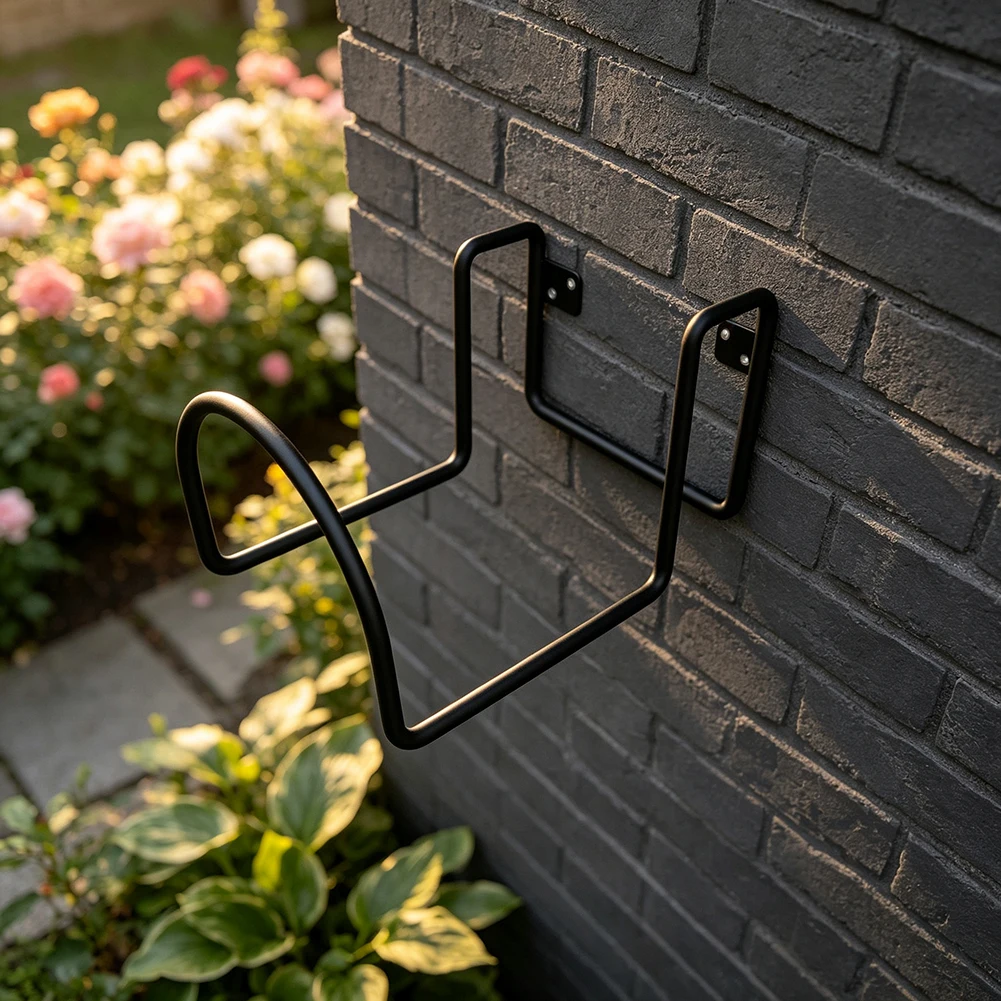 Outdoor Hose Storage Hook Wall Mounted for Fence Garage Backyard No Drill Mounting Solid Iron Build for Year Round Use