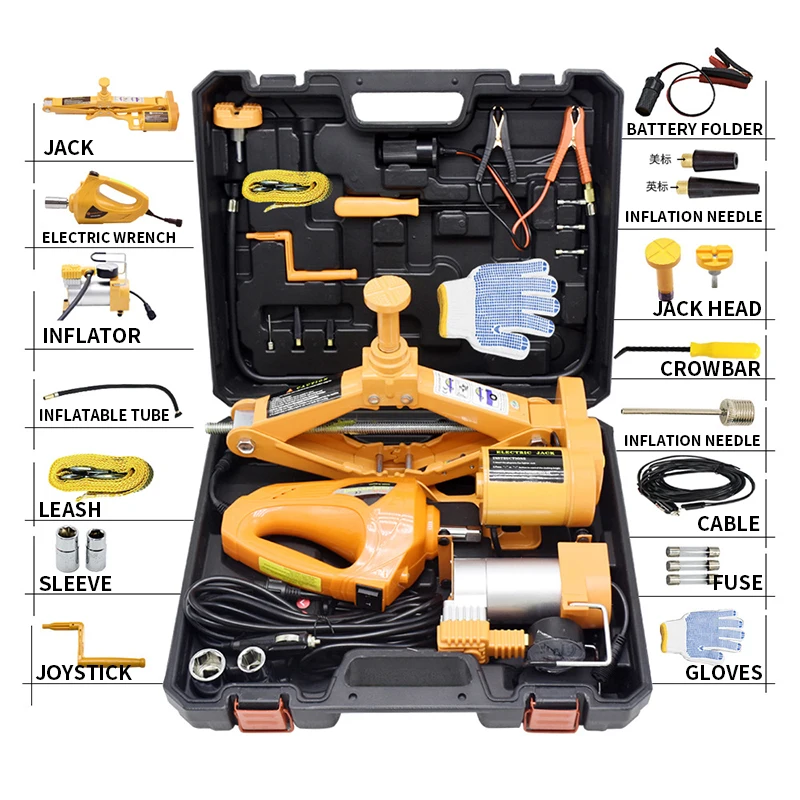 3 Ton Electric Car Jack Kit Lifting Set 12V 3 in 1 scissors car Jacks With Impact Wrench And Pump Auto Lift repair Tools