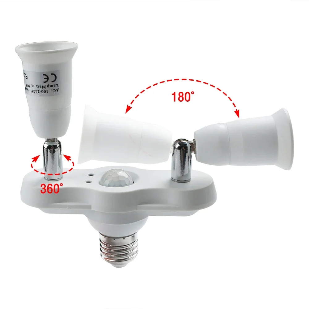 2 in 1 Infrared Motion Sensor E27 LED Light Bulb Base Socket Adapter Converter AC 100-240V Home Lighting Splitter Holder