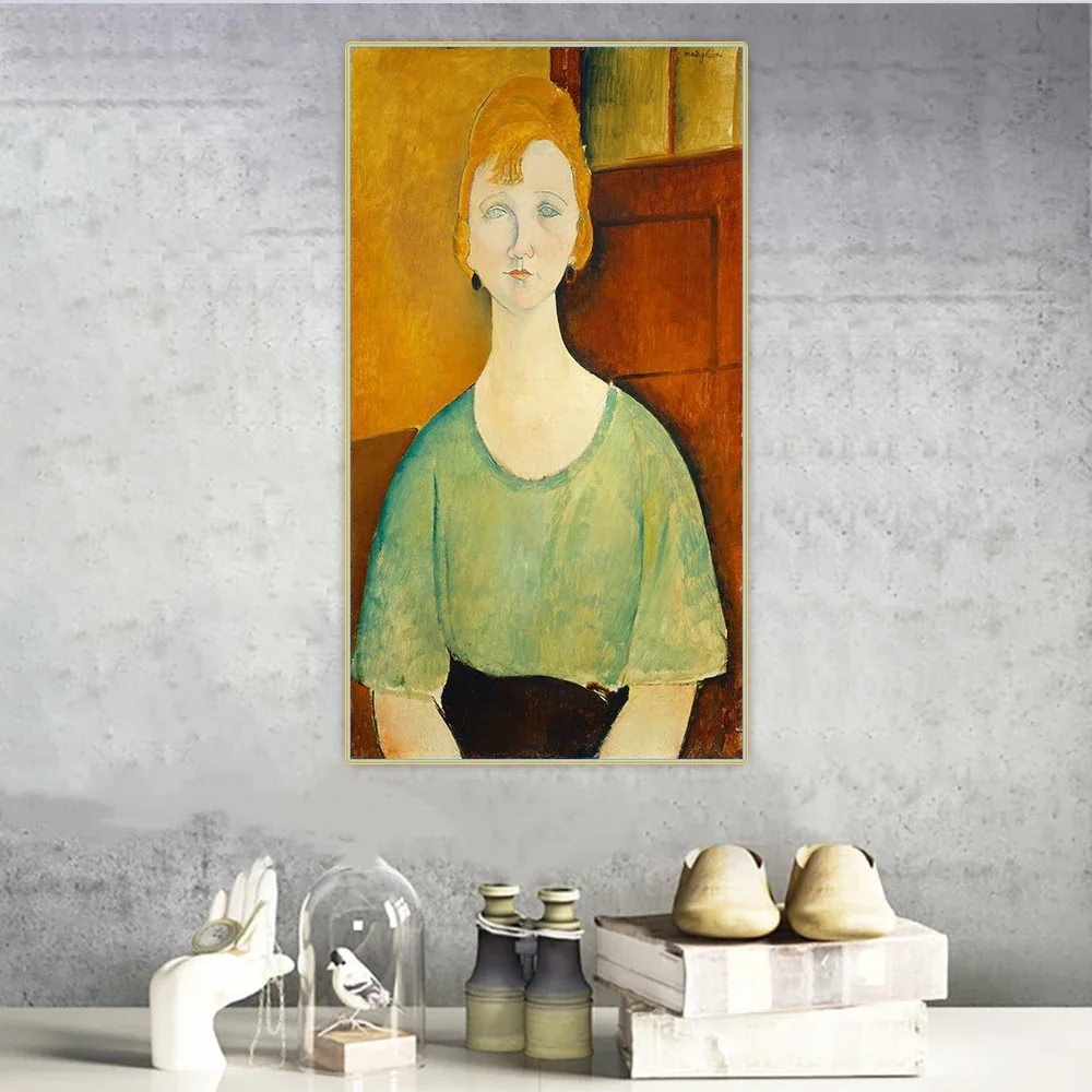 Amedeo Modigliani《Girl in a Green Blouse》Canvas Oil Painting Artwork Aesthetic Poster Picture Wall Hanging Decor Home Decoration