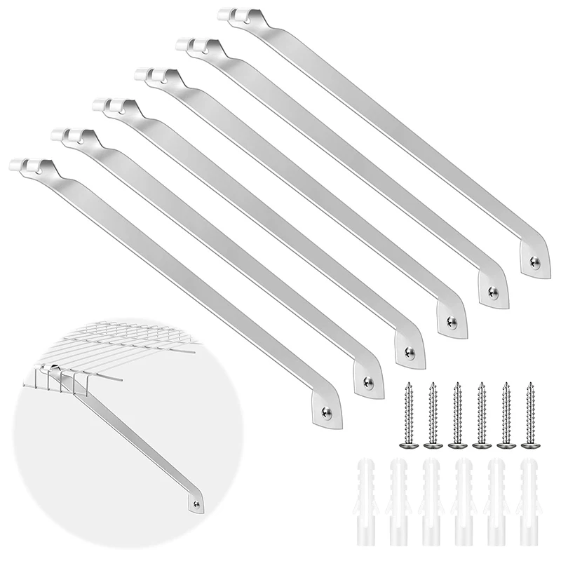 

6 Pcs Support Brackets for Closet Shelf Brackets with Anchors and Pins for Installation Wire Shelving Support Brackets