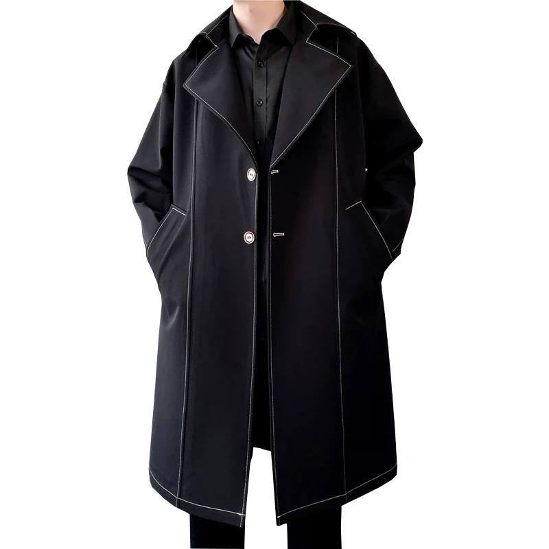 2026 New Autumn Mens Hooded Trench Coat Long Casual Windbreaker Hip Hop Streetwear Overcoat Oversize Men Jackets Outwear M-3XL