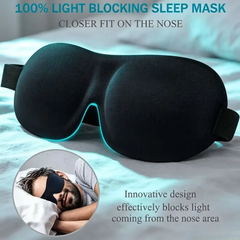 Masque de sommeil 3D, bandeau oculaire, 2 pièces, aide au sommeil, masque oculaire en mousse à mémoire de forme douce pour dormir et voyager, couvre-yeux léger, style léger