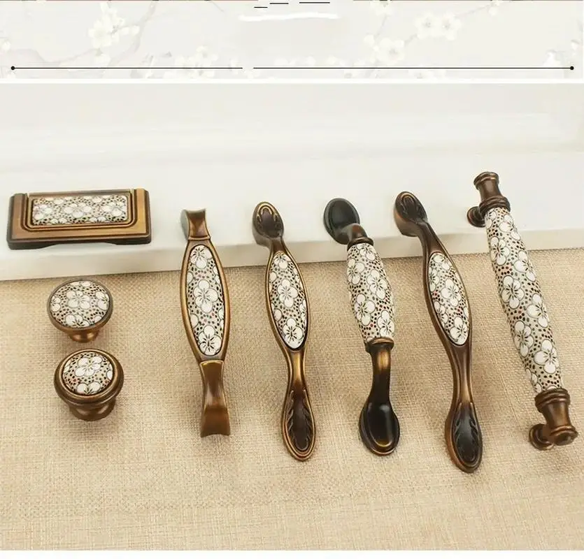 Light Luxury Atmosphere Ceramic Furniture Handles Rose Gold Handl Kitchen Cabinet Outdoor Furniture Flower Vintage Handl
