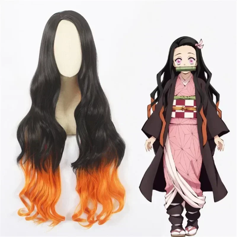 

2026 Anime Kamado Nezuko Pruik Nezuko Cosplay Gradiënt Lang Haar Uniformen Accessoires Hittebestendige Synthetische Pruiken