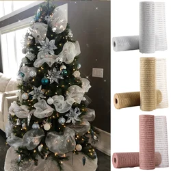 26cm 10 Yards Gold White DIY Xmas Tree Glitter Mesh silk ribbon Decorations Wedding Navidad Christmas Decorations For Home 2024