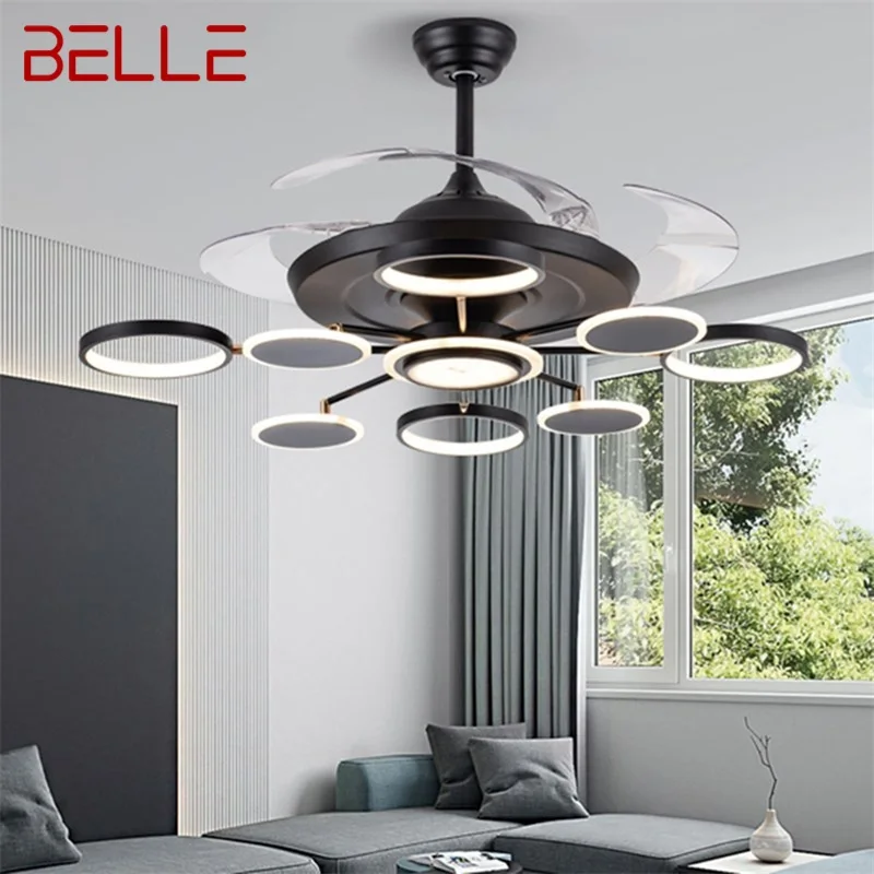 

BELLE New Ceiling Fan Lights Modern Black LED Lamp Remote Control Without Blade For Home Dining Room Restaurant