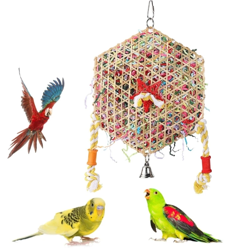 Hanging Small Animal Chew Toy for Bird Parrots Chewing Toy Rattan Shredded Paper for Chewing Teeth Grinding