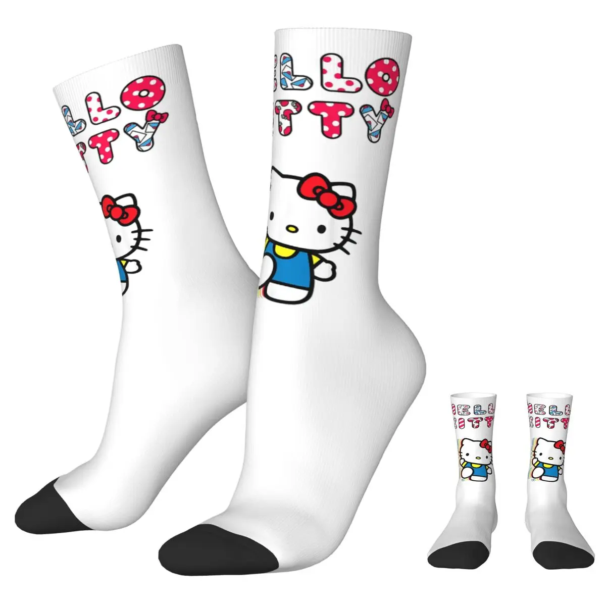 Colorful Official Hello Kitty Rainbow Basketball Socks Polyester Middle Tube Socks for Women Men