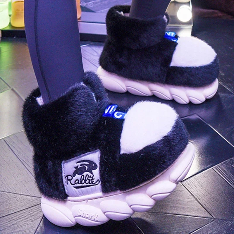 Chinelos de algodão de pelúcia quente para mulheres, botas de neve de plataforma alta, chinelo doméstico interno masculino, feminino e masculino,