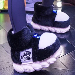 Zapatos cálidos de invierno para mujer y hombre, zapatillas de algodón con forro de felpa, botas de nieve altas con plataforma, pantuflas de casa para interiores, 2023