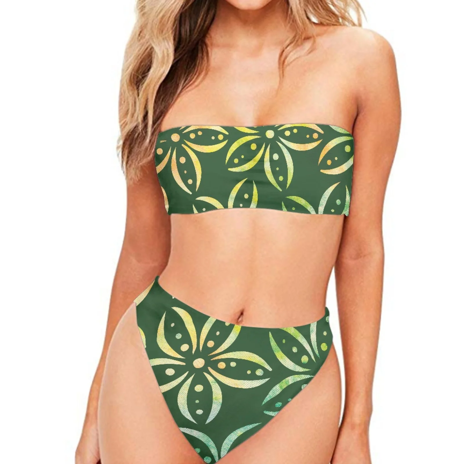 

Polynesian Tribal Fijian Totem Tattoo Fiji Prints Strapless Bikini Swimwear Two Pieces Bikini Bather Bathing Suit Beach Party