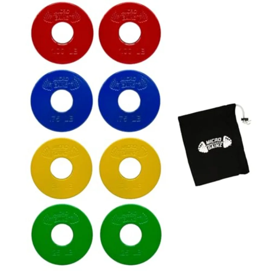 

Micro Gainz Standard 1-Inch Center Hole Fractional 8 Piece Weight Plates with Bag Designed for Standard 1-Inch Dumbbell and Bar