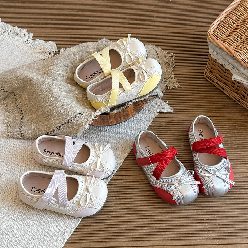 Girls' Korean Style Casual Leather Shoes 2026 New Version Versatile Bowknot Design Shallow Mouth Children's Single Fashion Shoes
